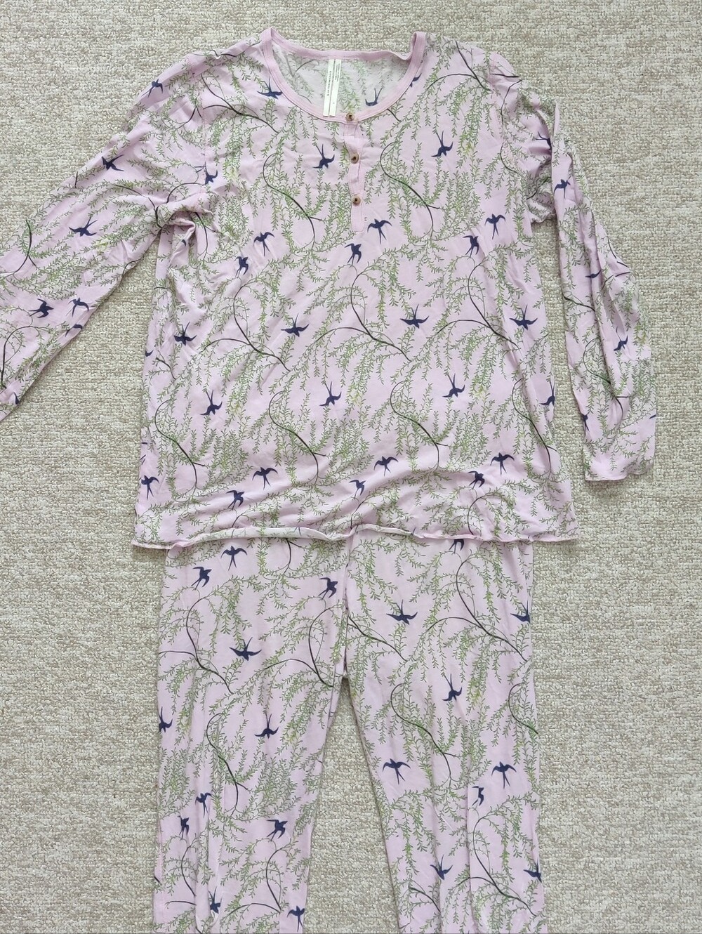 Anthropologie Floral Pajama Lilac Bird Print Lounge Set - Picture 4 of 9